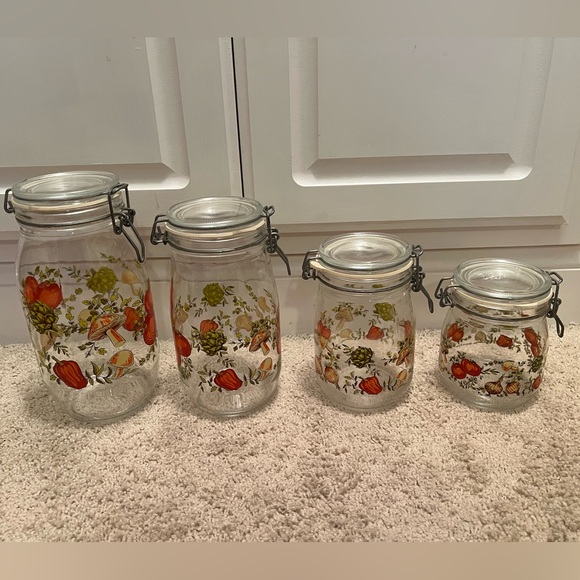 VTG ARC France Niveau De Remplissage Glass Canisters, Spice of Life Pattern - Picture 1 of 10
